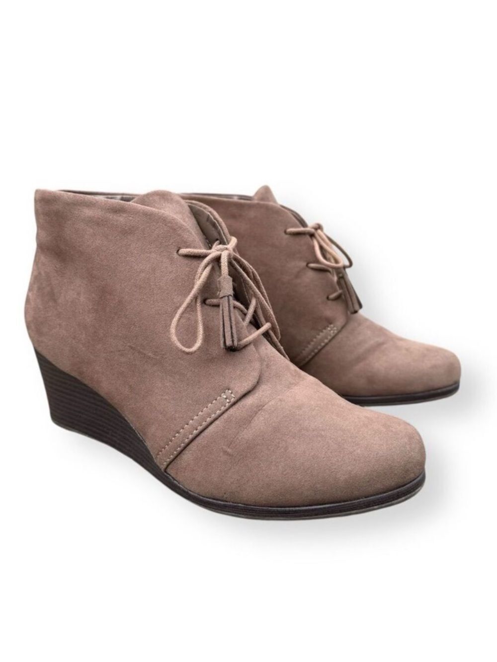 Dr. Scholl's Women's Dakota Wedge Booties Beige Lace-Up Ankle Boots 8